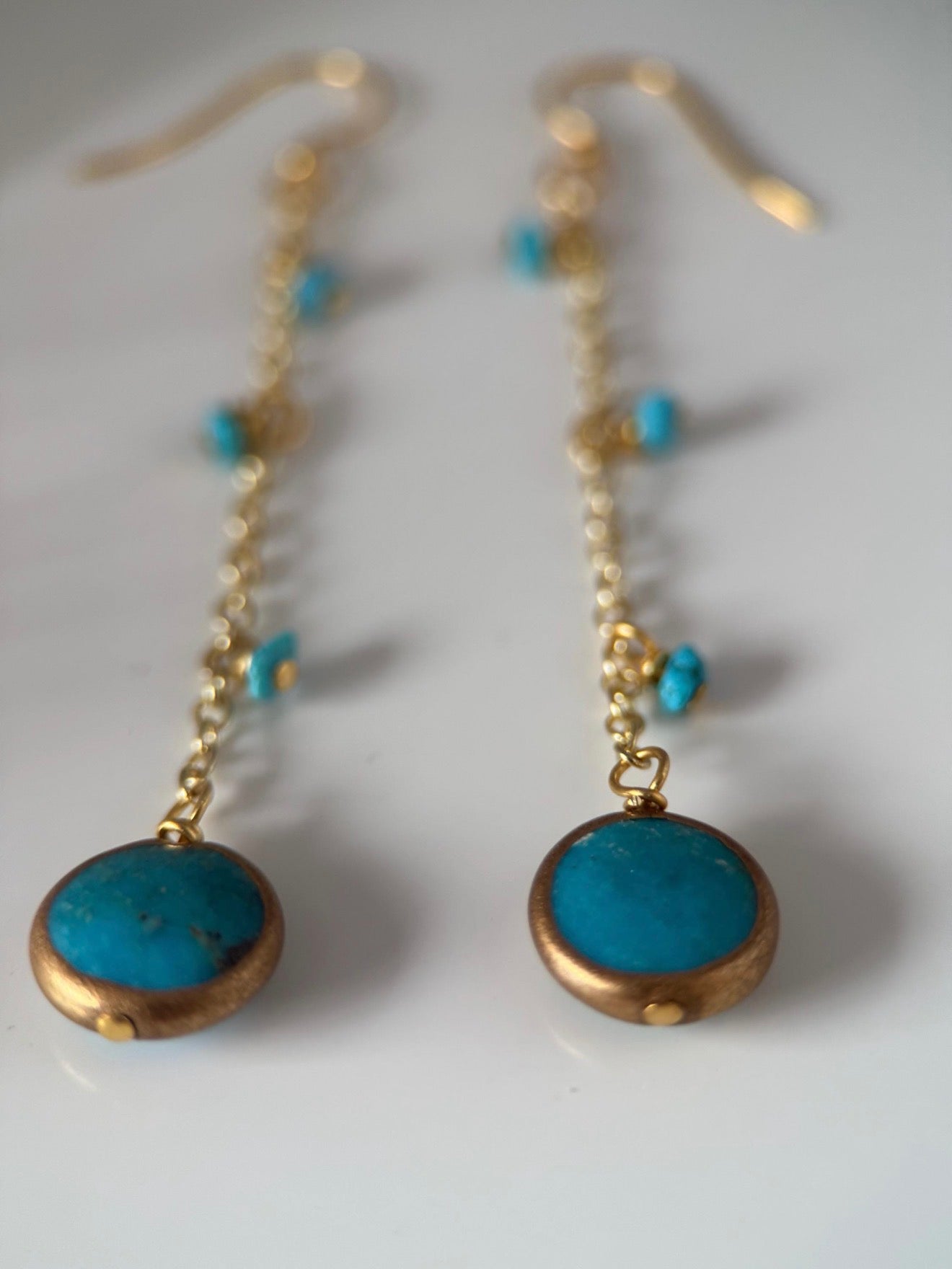 Medium Gold and Turquoise Triple Strand Bracelet and Earrings Set