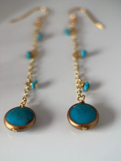 Medium Gold and Turquoise Triple Strand Bracelet and Earrings Set