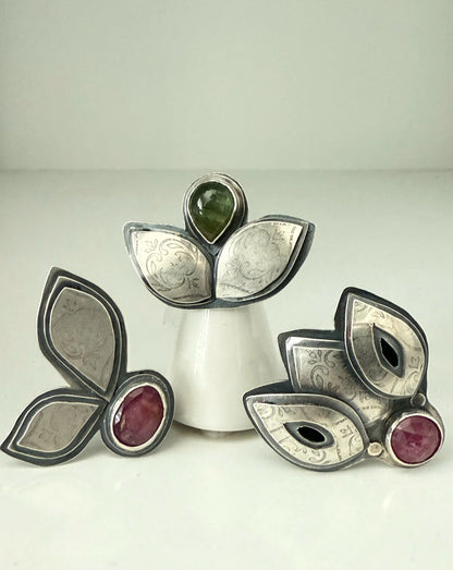 Pink Tourmaline Two Leaf Ring