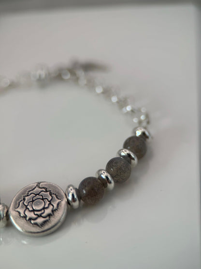 Medium Silver and Labradorite Bird Bracelet