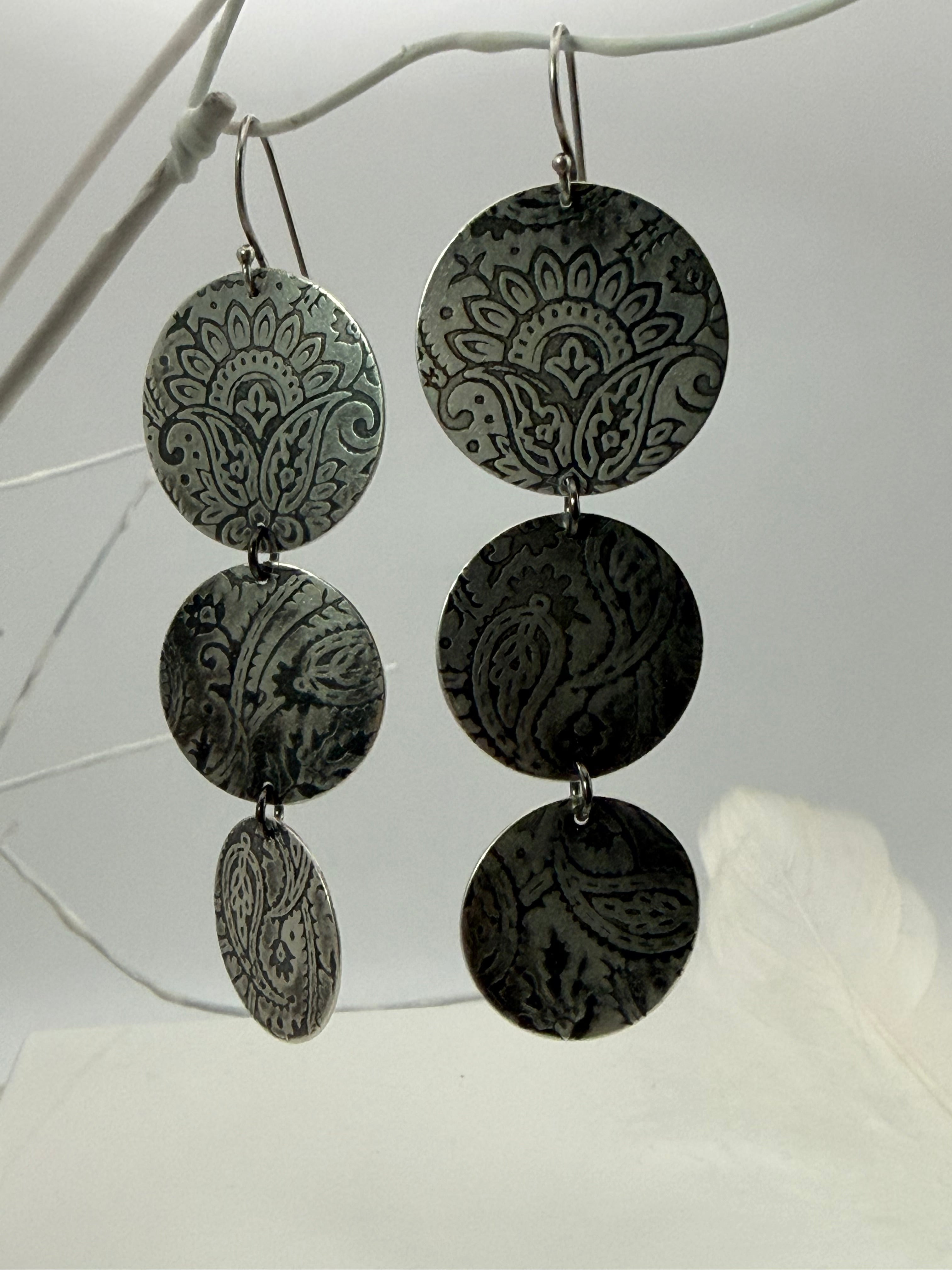 Paisley Silver Disk Earrings