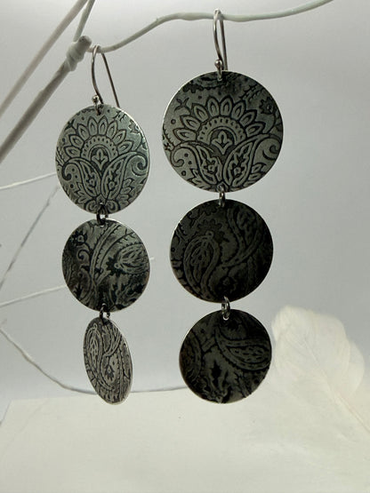 Paisley Silver Disk Earrings