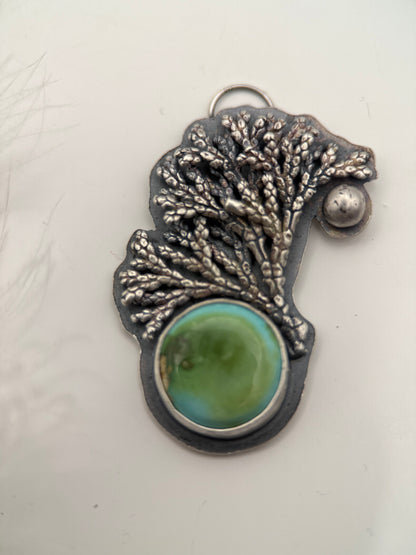 Sonoran Gold Turquoise and Silver Cedar Pendant