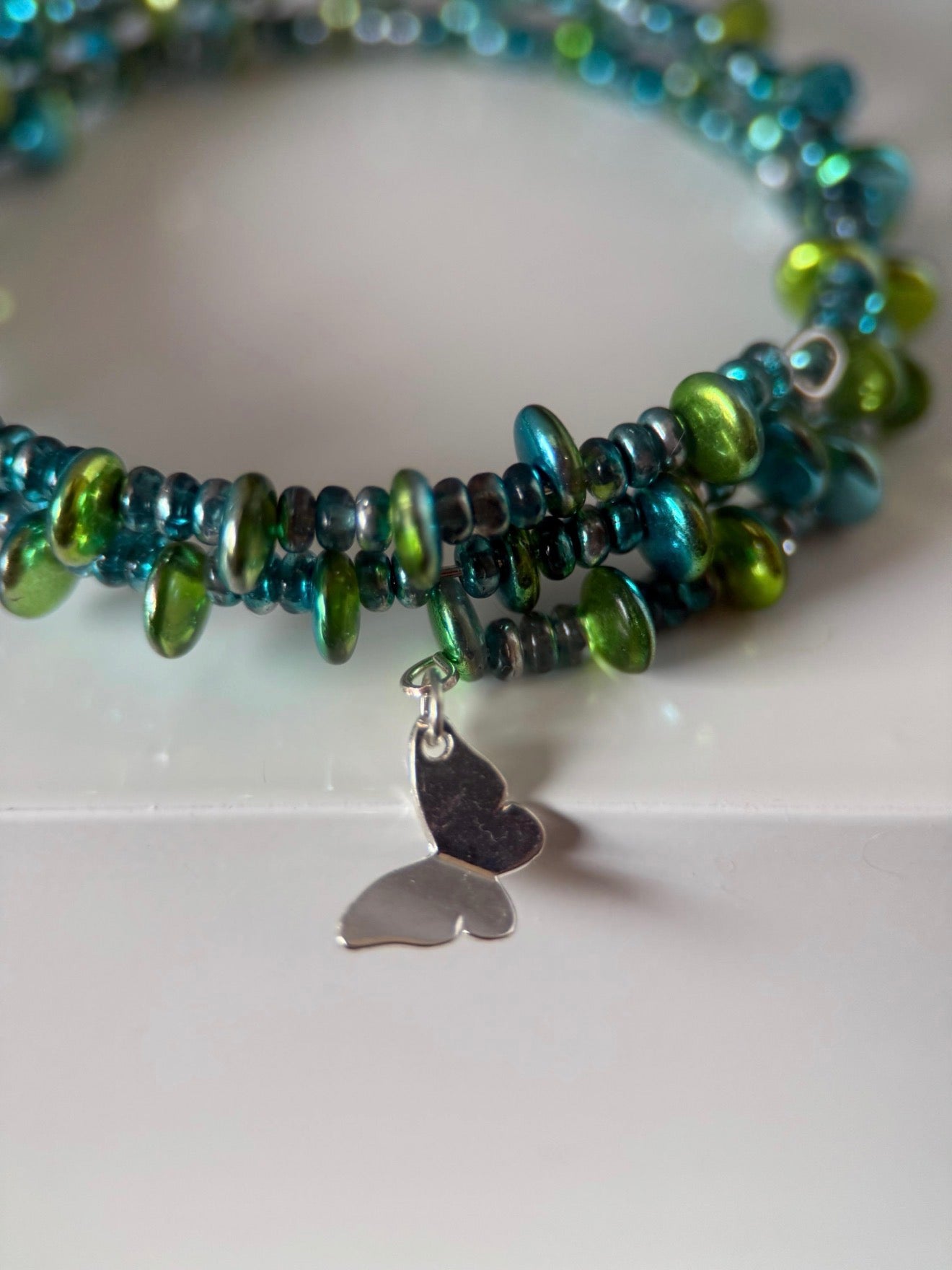 Medium Czech Glass Buttetfly Memory Wire Bracelet