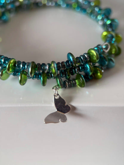 Medium Czech Glass Buttetfly Memory Wire Bracelet