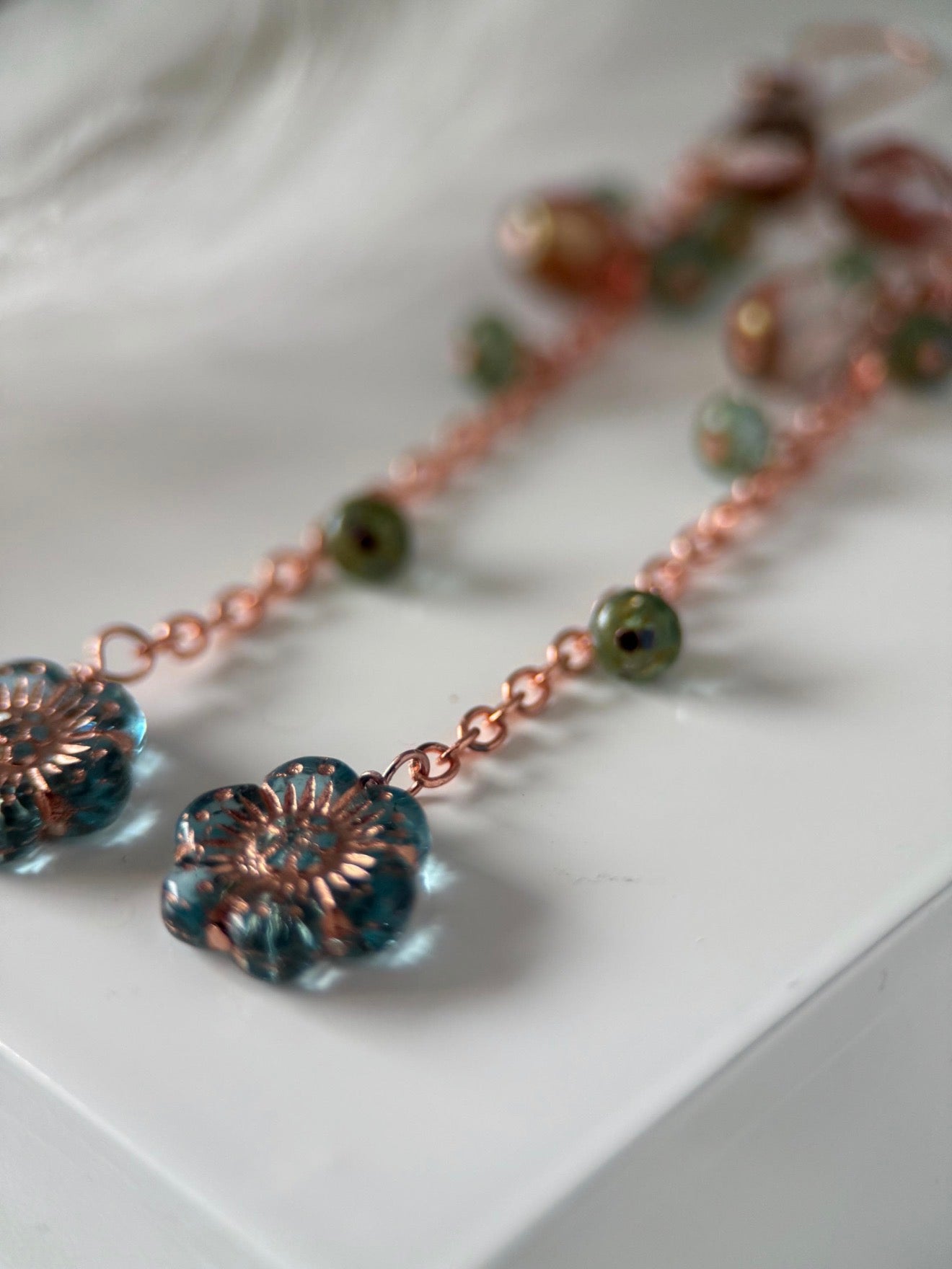 Copper Czech Glass Rose Earrings