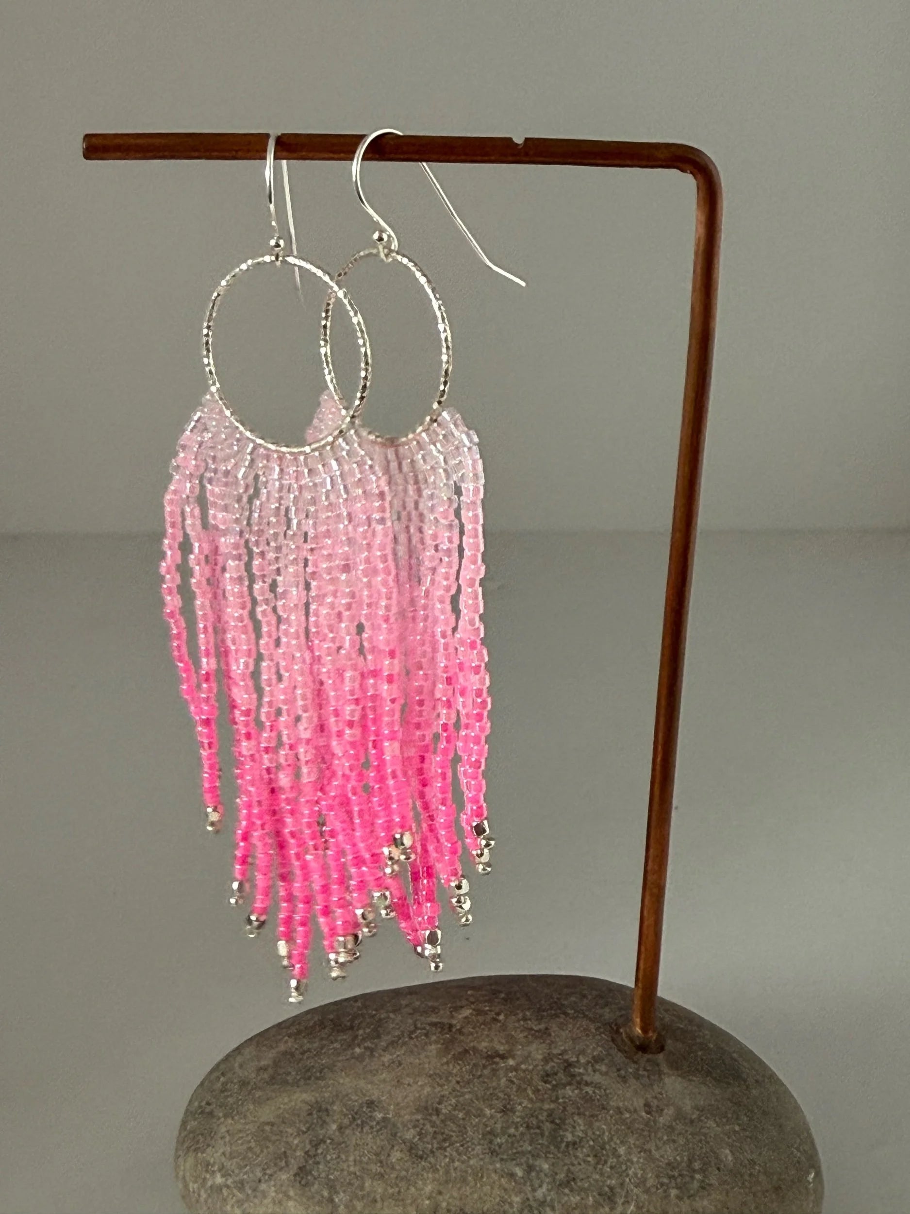 Pink and Silver Fringe Earrings