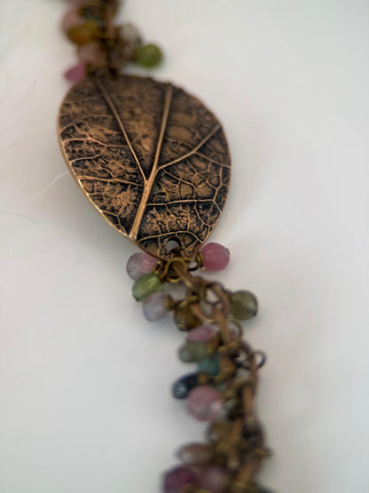 Small Antique Copper and Tourmaline Leaf Bracelet