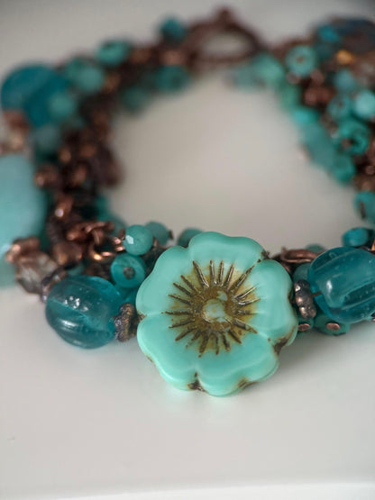 Medium Copper, Amazonite, Turquoise, and Czech Glass Double Strand Bracelet