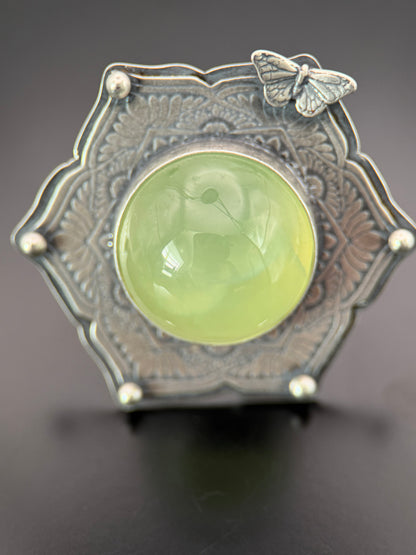 Prehnite Silver Mandala Butterfly Statement Ring