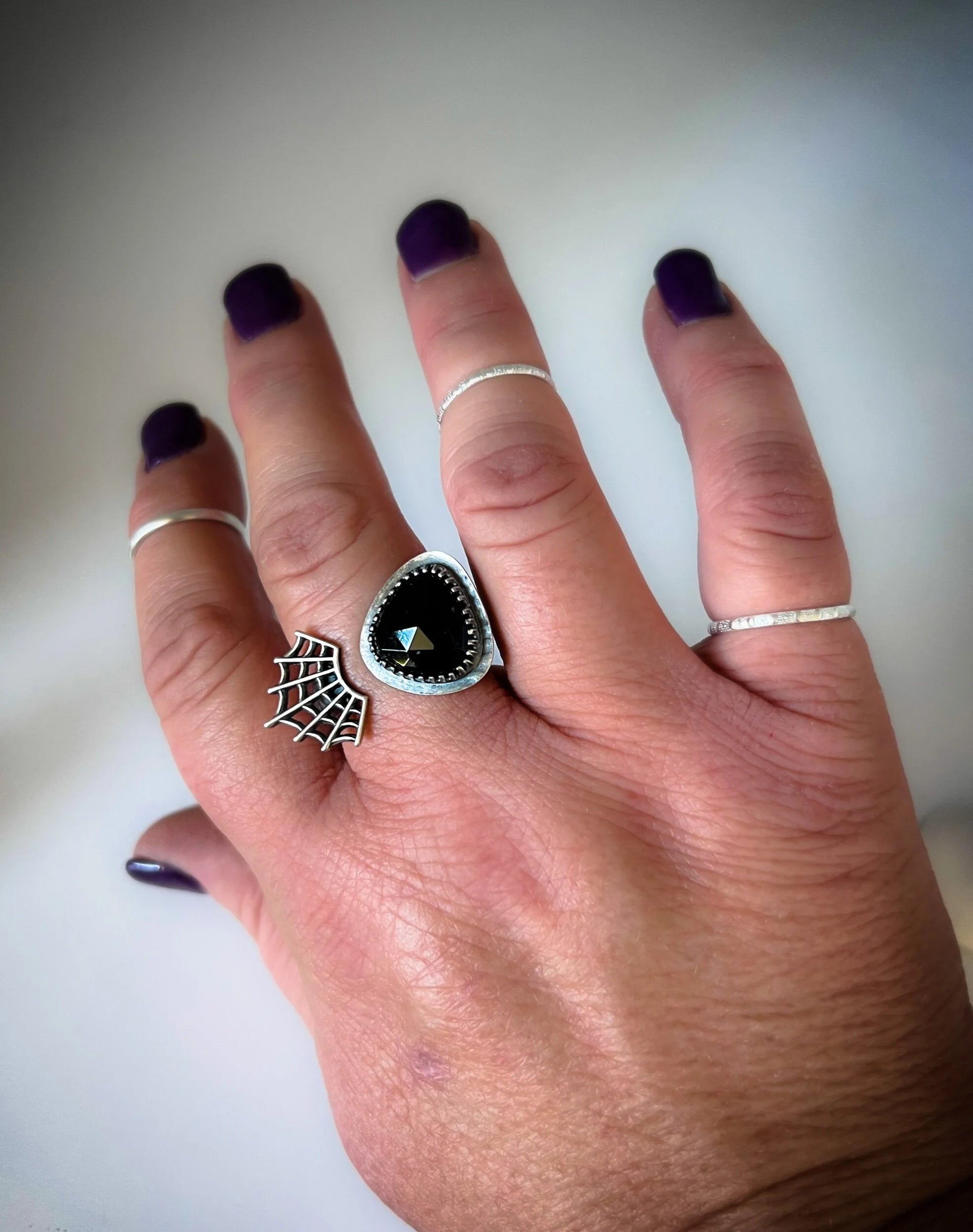 Open Concept Black Tourmaline & Web Ring
