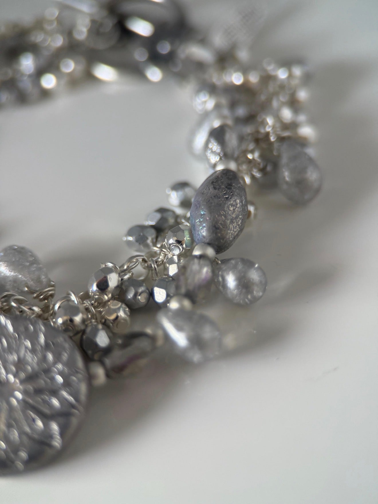 Medium Silver Czech Glass Flower Double Strand Bracelet