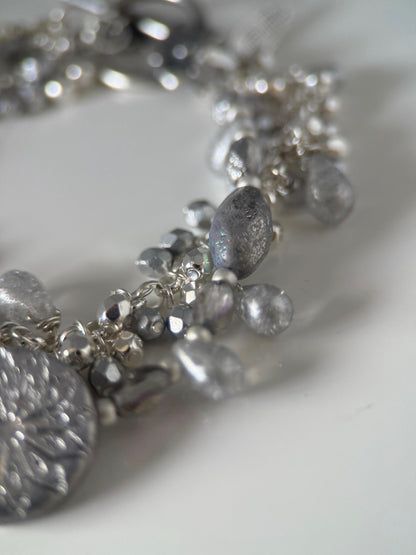 Medium Silver Czech Glass Flower Double Strand Bracelet