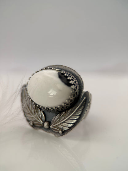 White Buffalo Turquoise Silver Ring