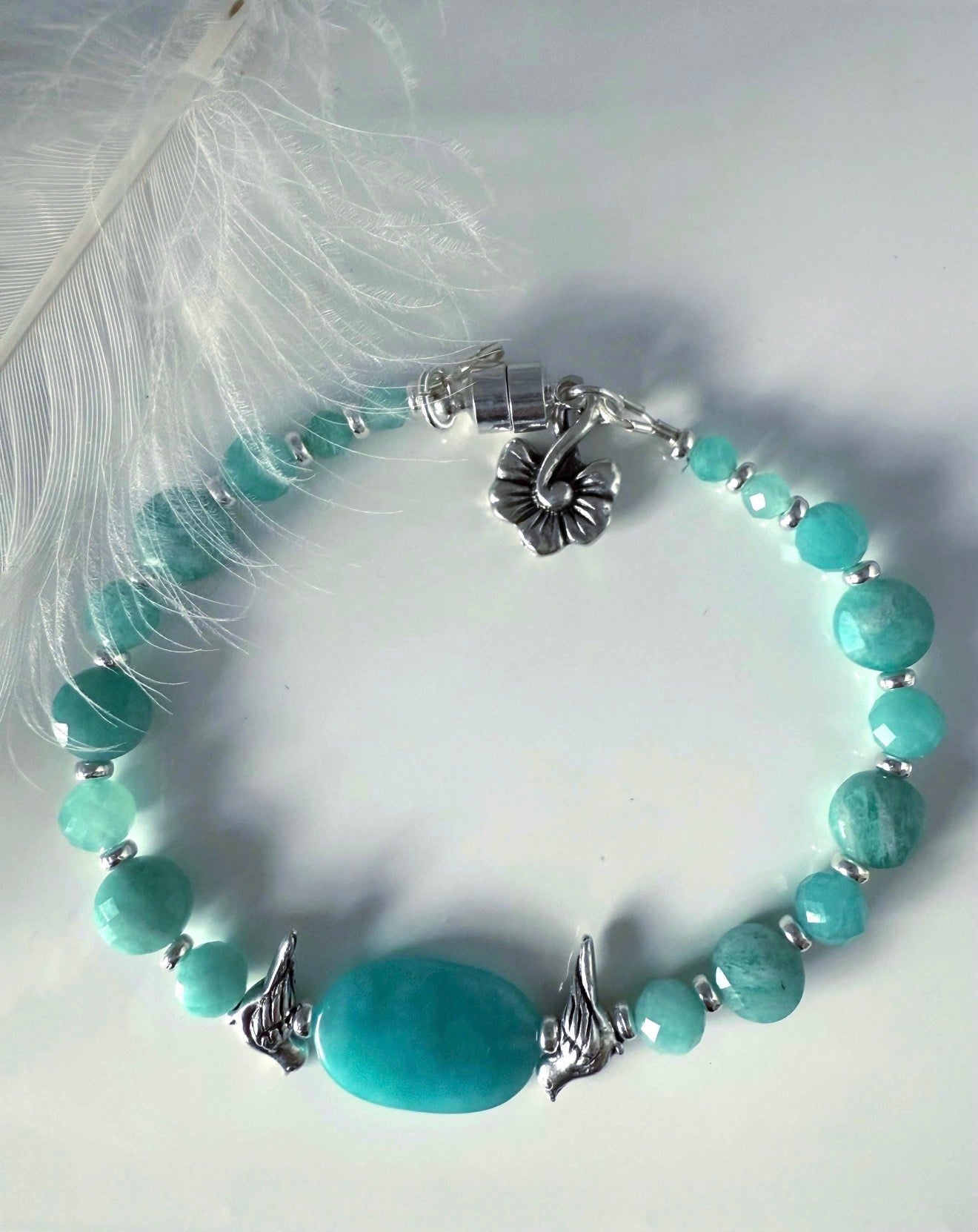 Medium Bird and Amazonite Bracelet and Earrings Set