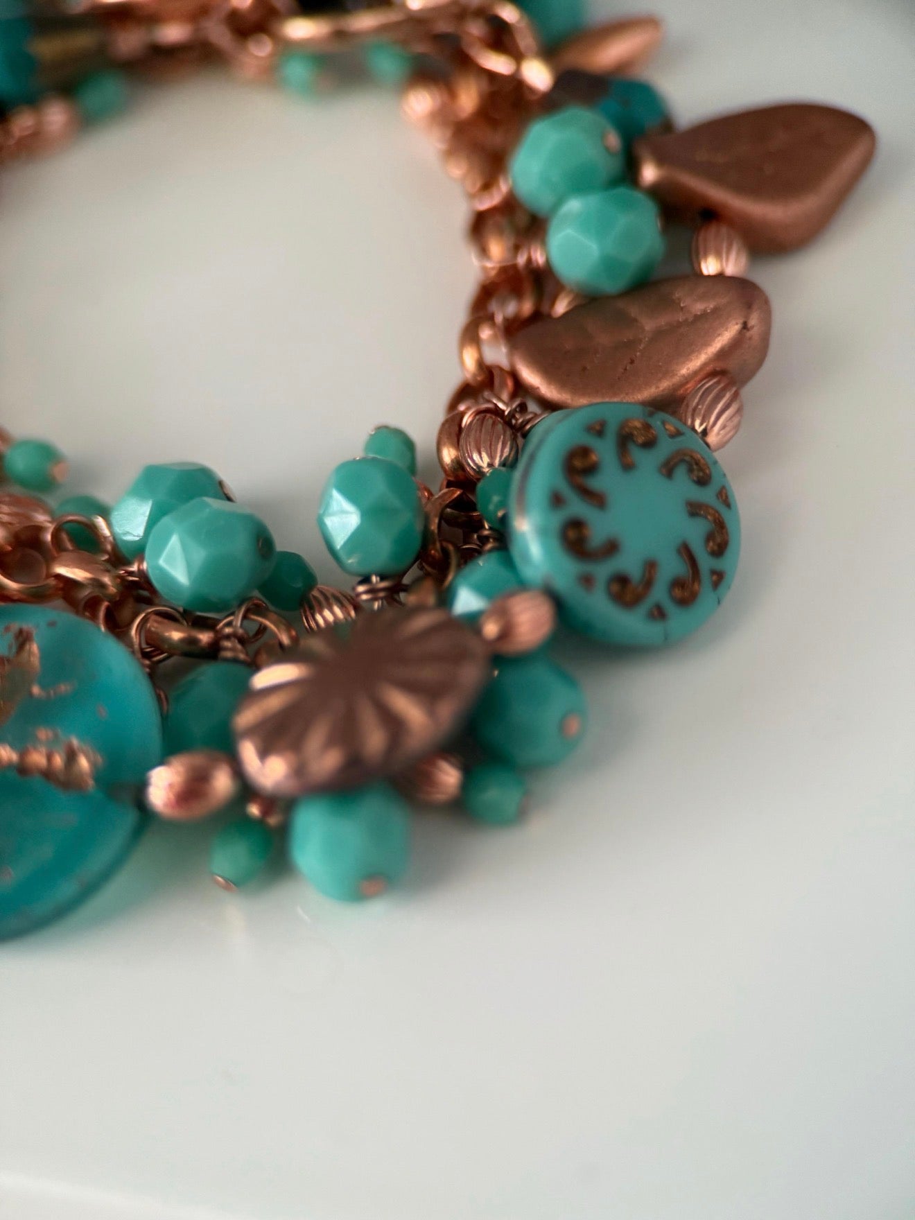 Small Copper & Turquoise Dragonfly Czech Glass Double Strand Bracelet