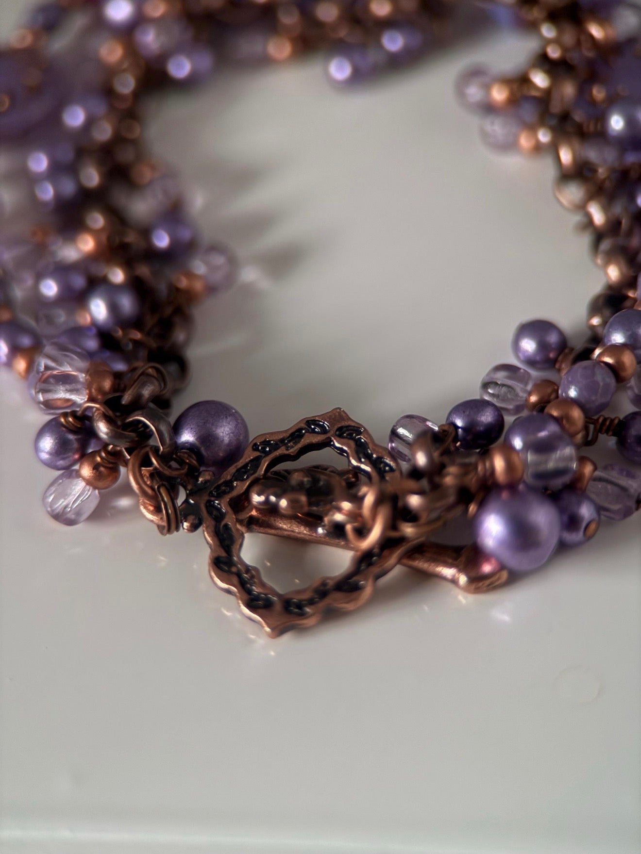 Medium Copper & Lavender Dragonfly Czech Glass Double Strand Bracelet
