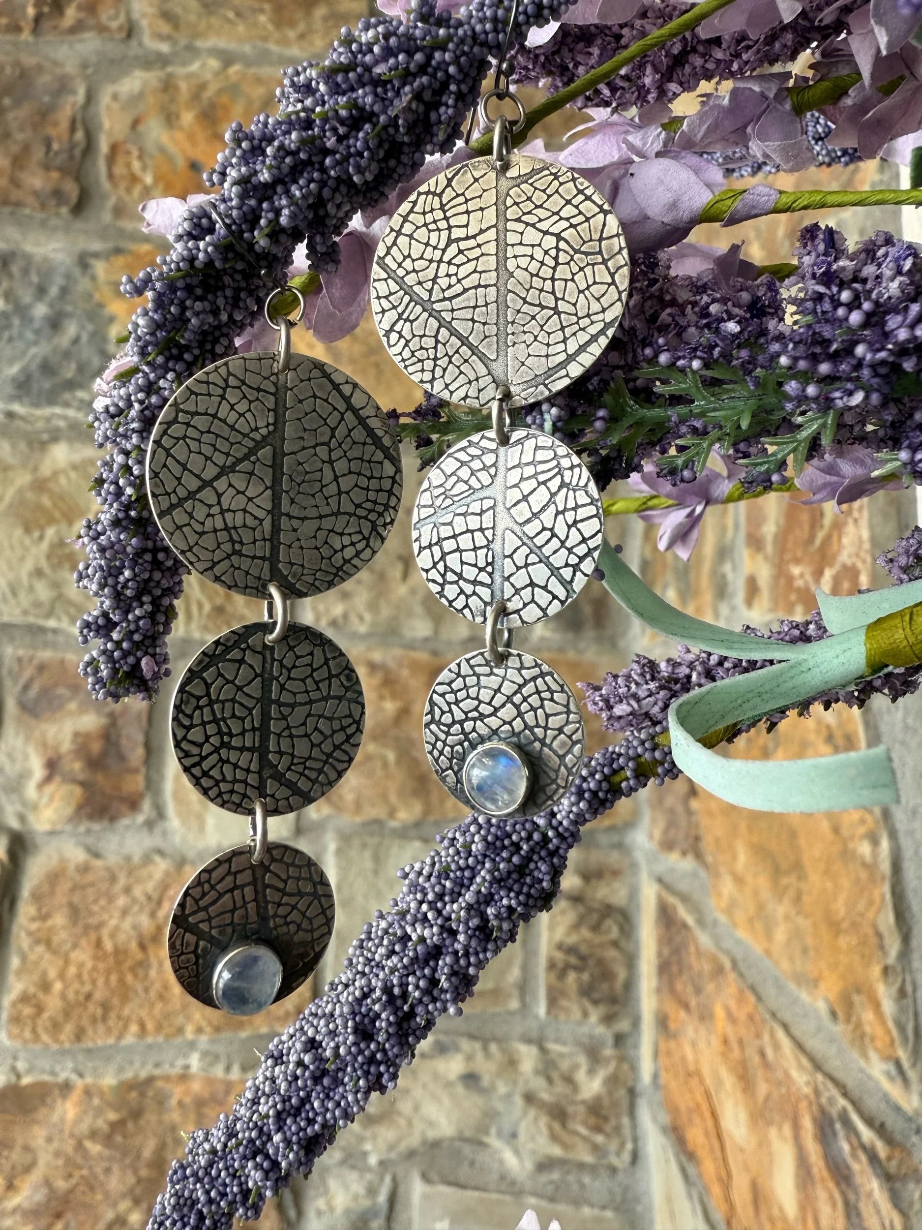 Rainbow Moonstone Leaf Earrings