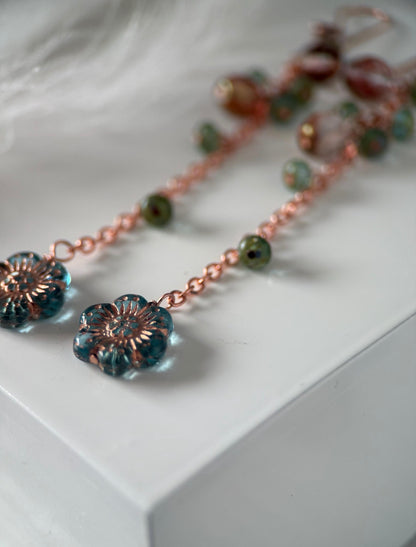 Copper Czech Glass Rose Earrings