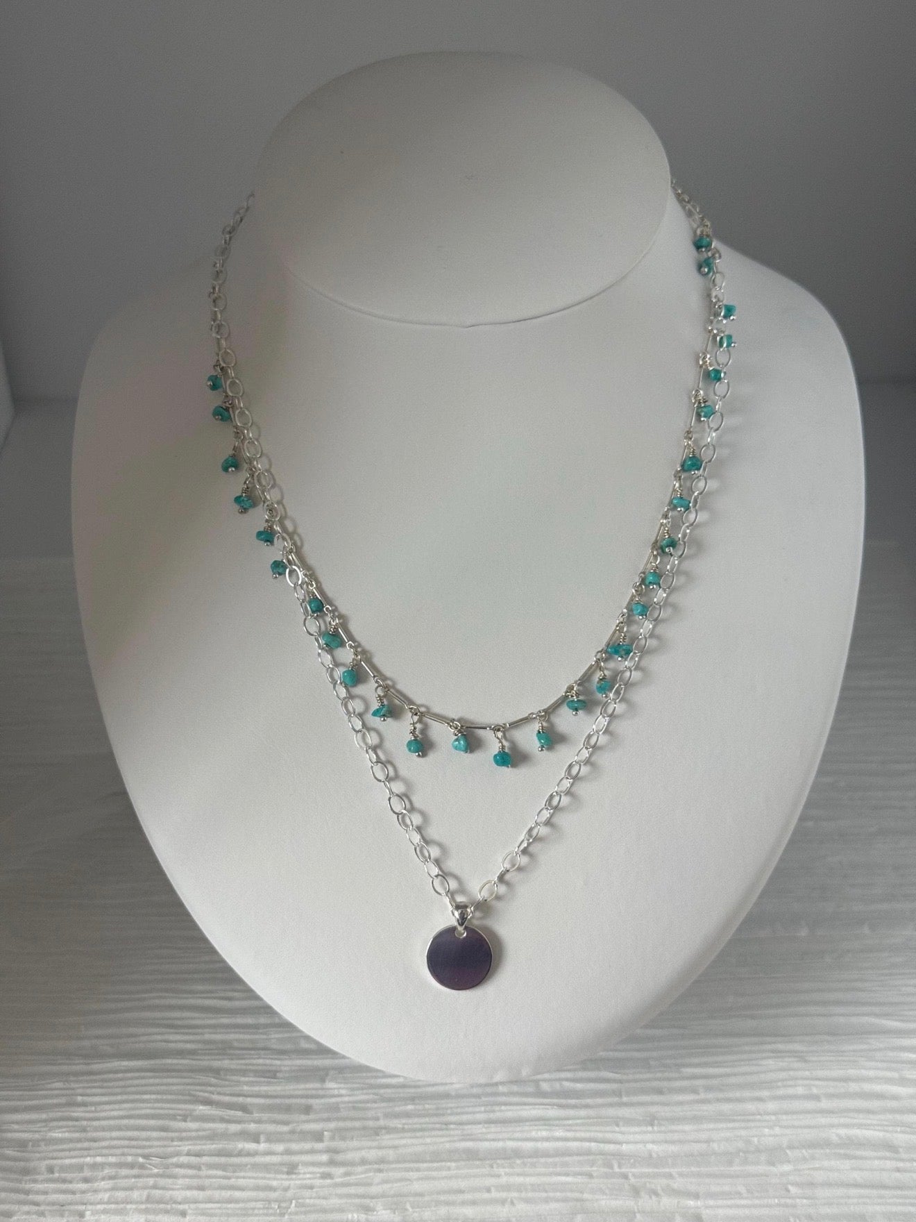 Layered Turquoise and Coin Charm Necklace