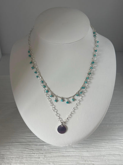 Layered Turquoise and Coin Charm Necklace