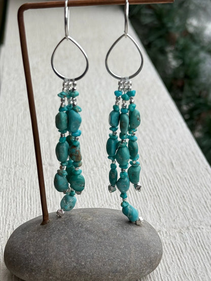 Turquoise Nugget Fringe Earrings