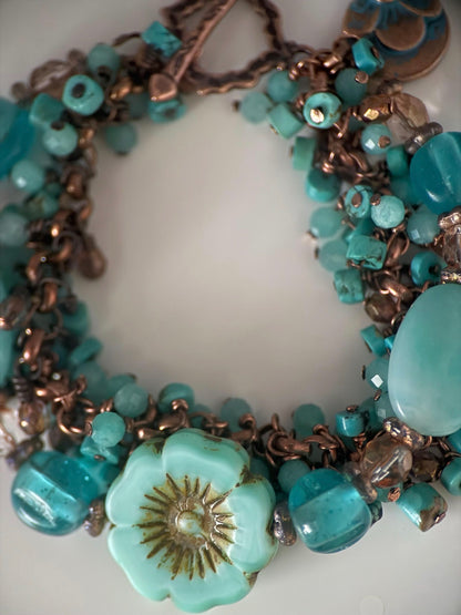 Medium Copper, Amazonite, Turquoise, and Czech Glass Double Strand Bracelet