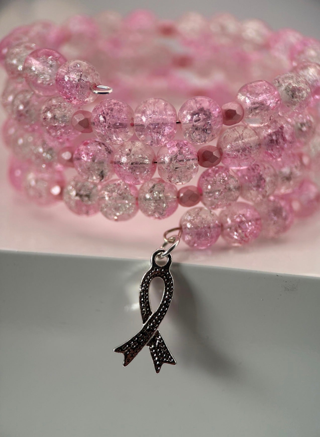 Medium Pink Breast Cancer Awareness Czech Glass Bracelet