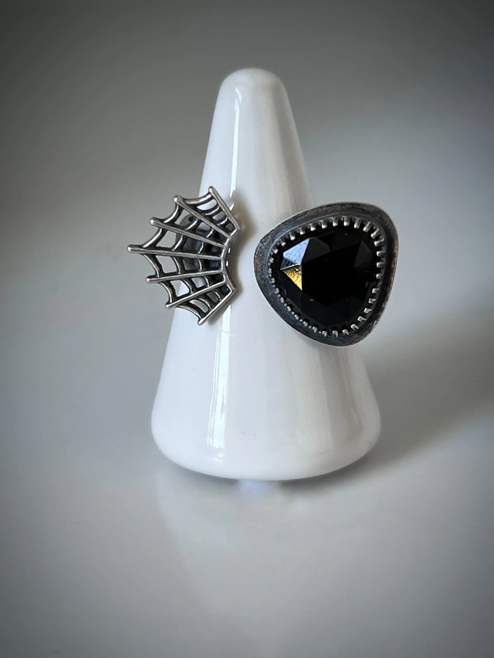 Open Concept Black Tourmaline & Web Ring