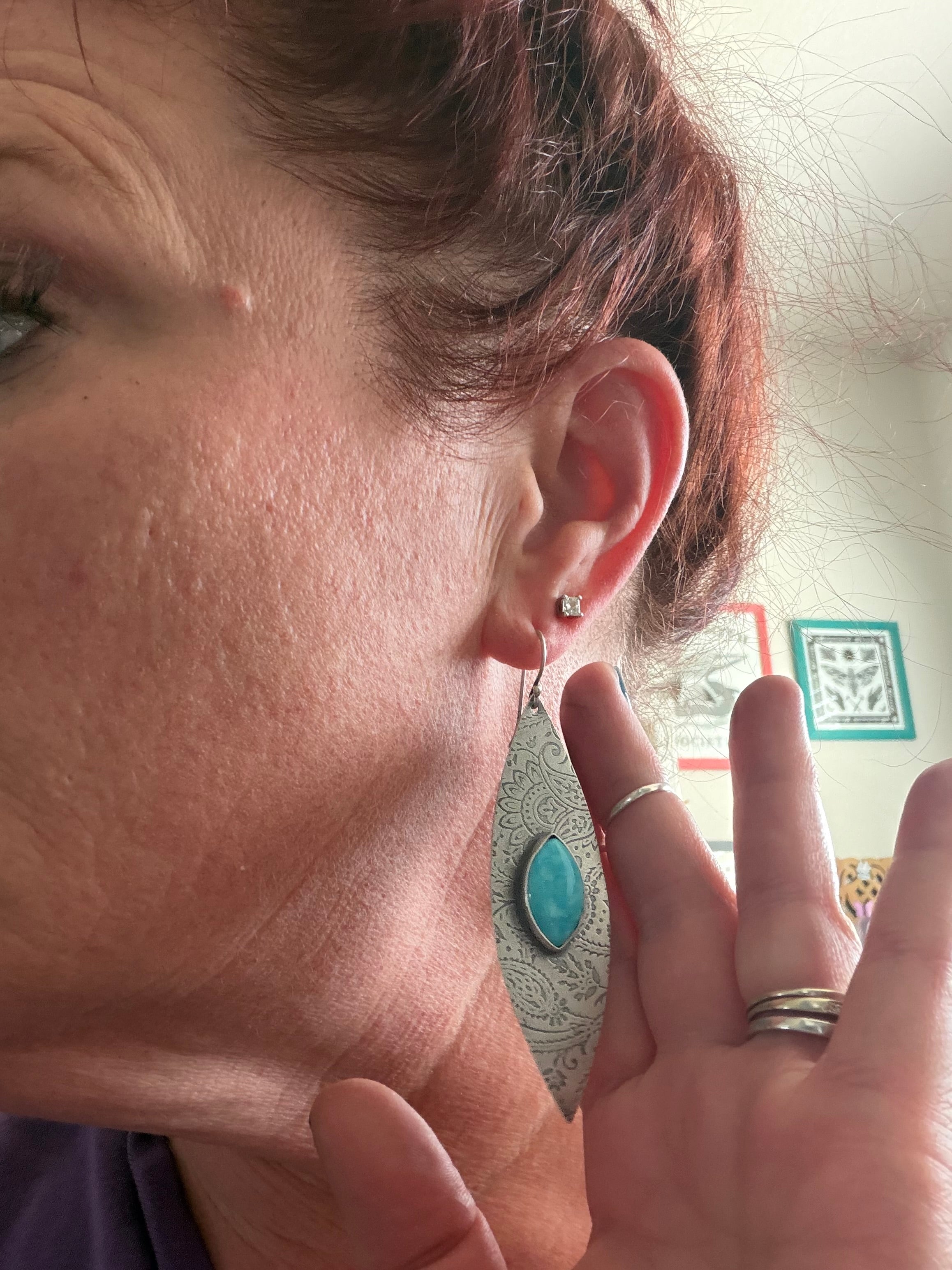 Paisley #8 Turquoise Silver Earrings