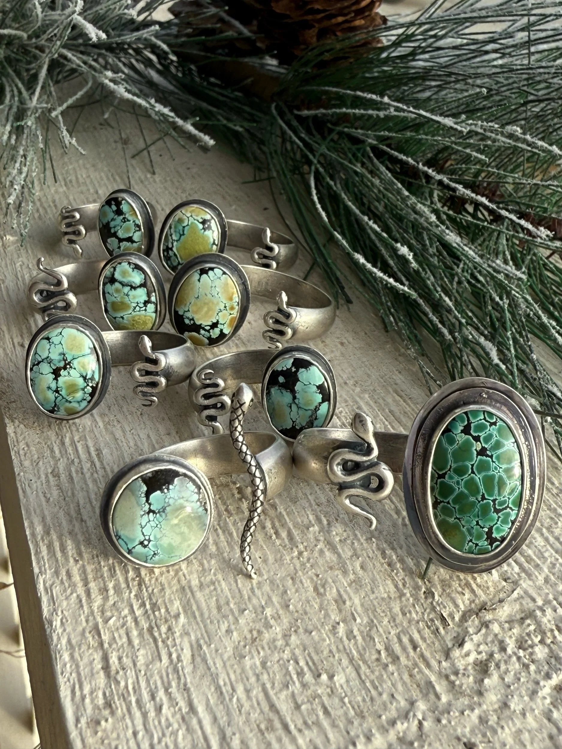 Bamboo Mountain Turquoise and Snake Adjustable Ring