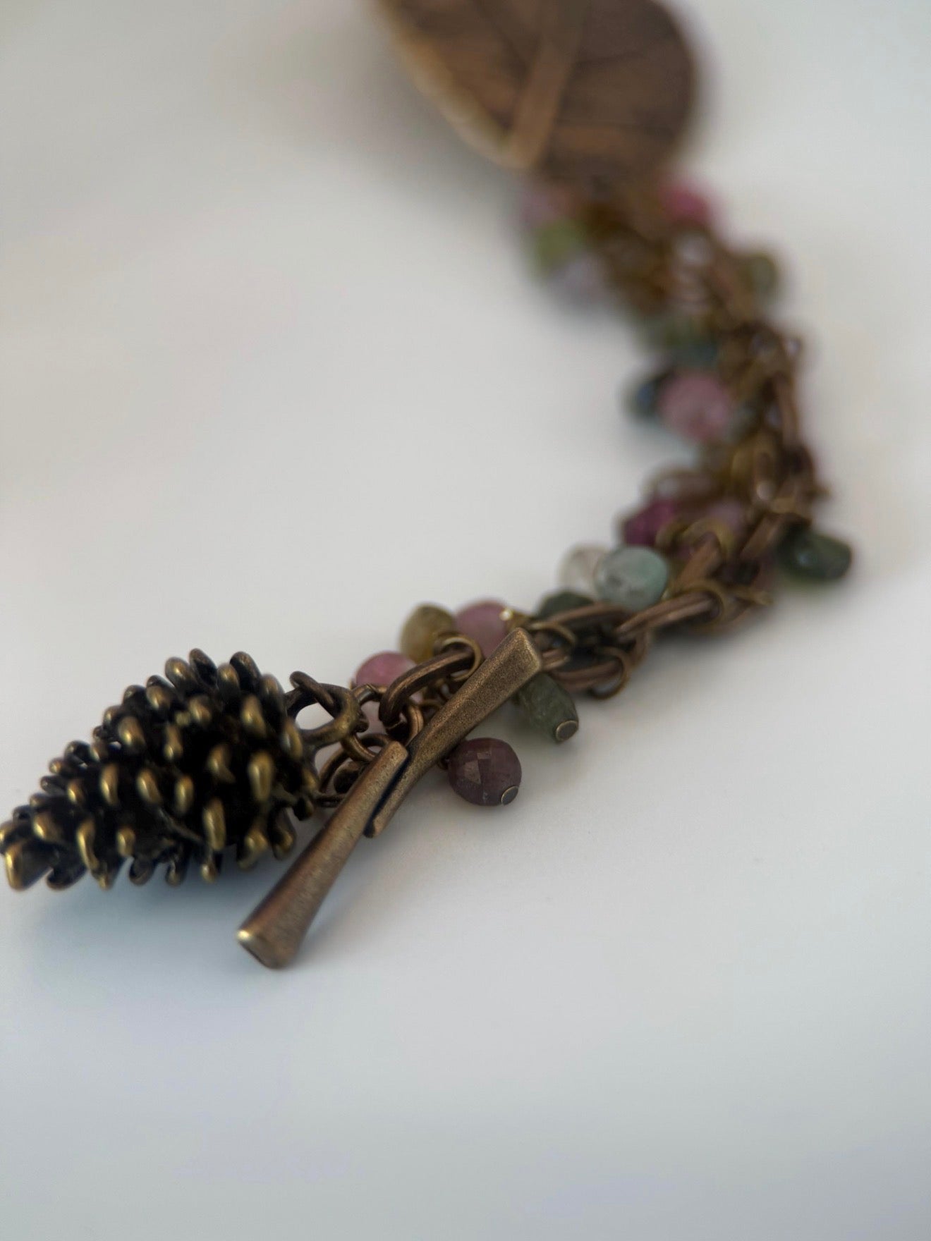 Small Antique Copper and Tourmaline Leaf Bracelet