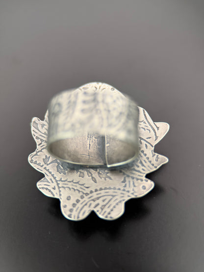 Blue Diamond Turquoise and Silver Butterfly Adjustable Ring