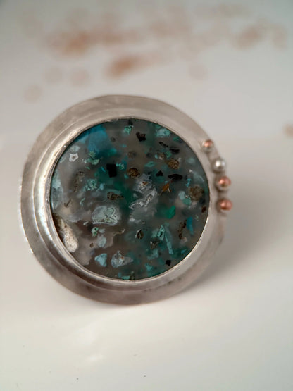 Confetti Chrysocolla Copper and Silver Ring
