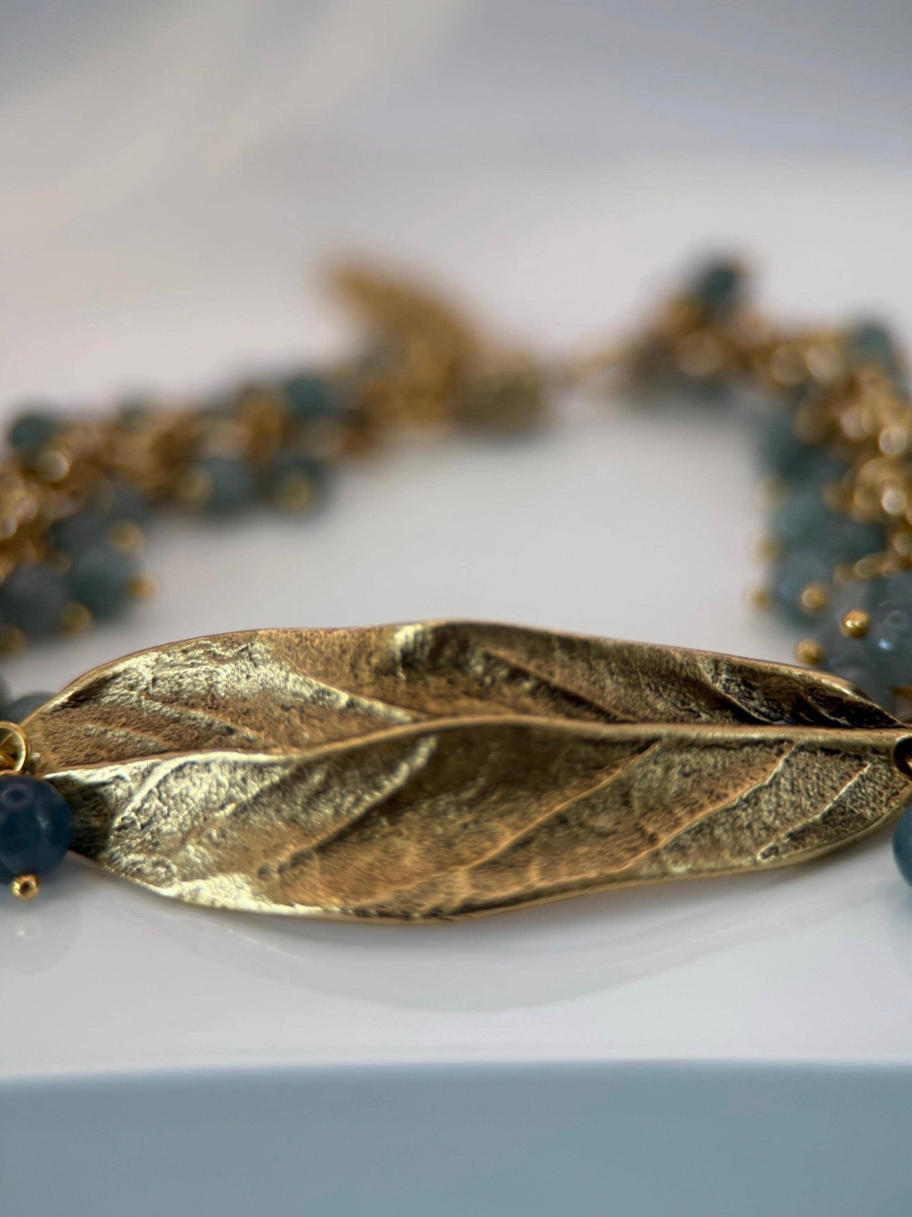 Medium Gold Guatemalan Jade Leaf Bracelet & Earrings