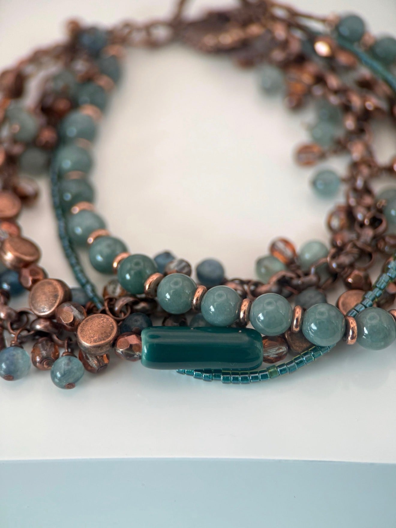 Medium Copper, Guatemalan Jade, Kyanite, and Czech Glass Bracelet and Earrings Set