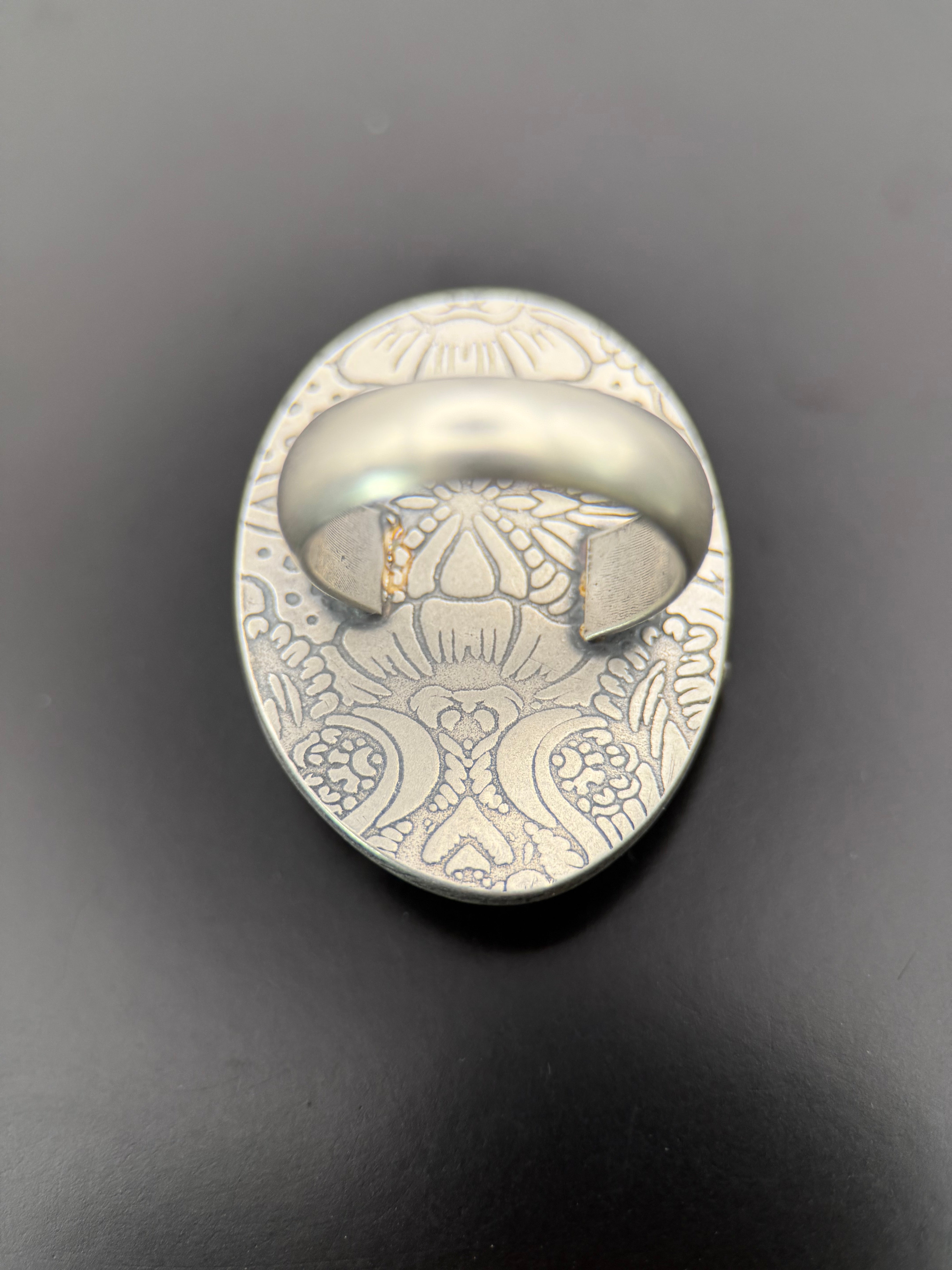 Blue Labradorite Shadowbox Silver Balls Ring