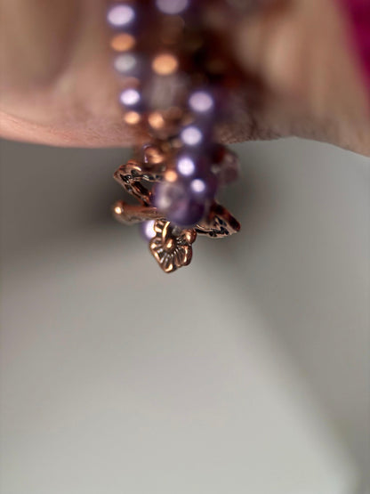 Medium Copper & Lavender Dragonfly Czech Glass Double Strand Bracelet