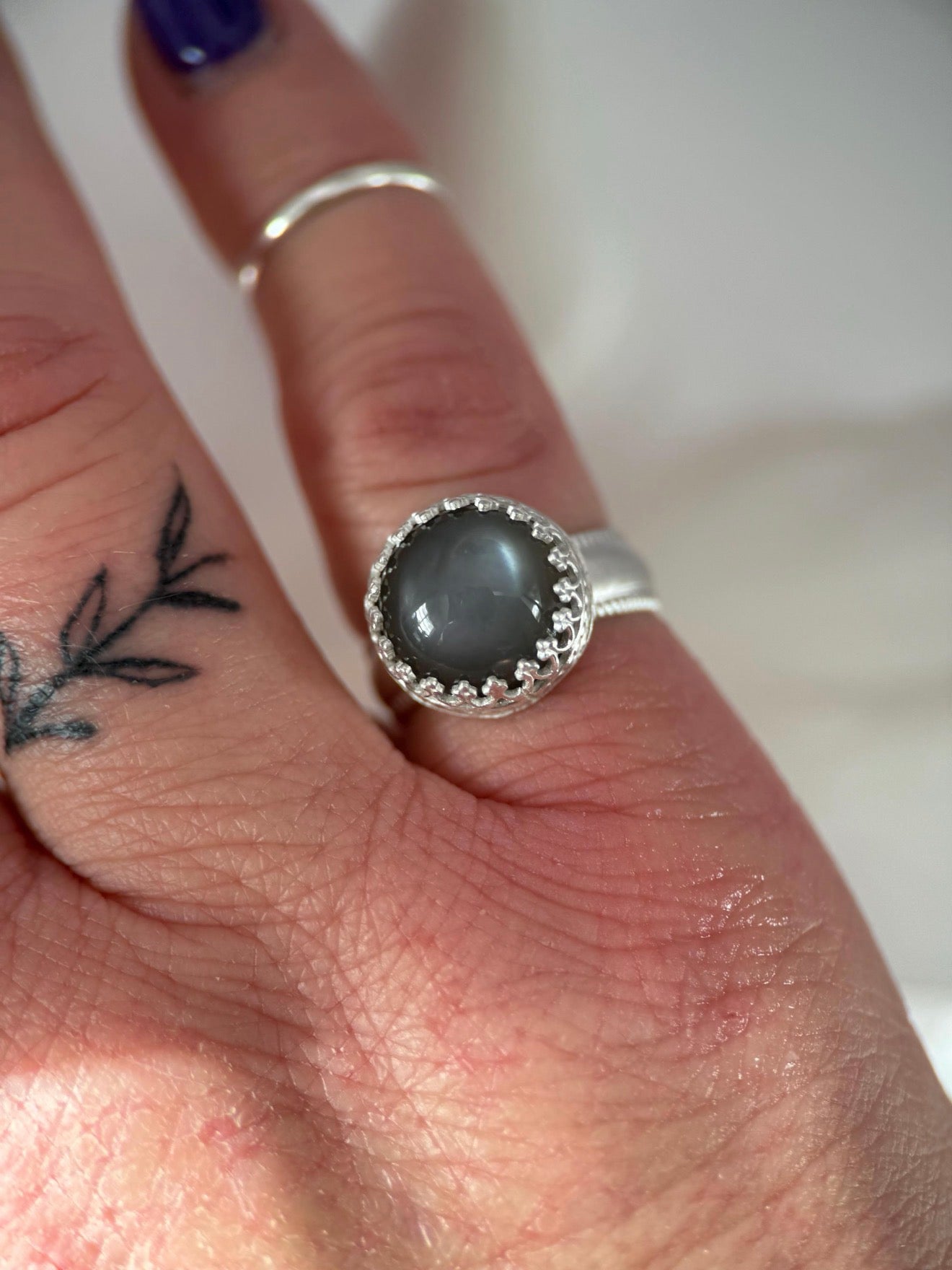 Round Gray Moonstone Solitaire Ring