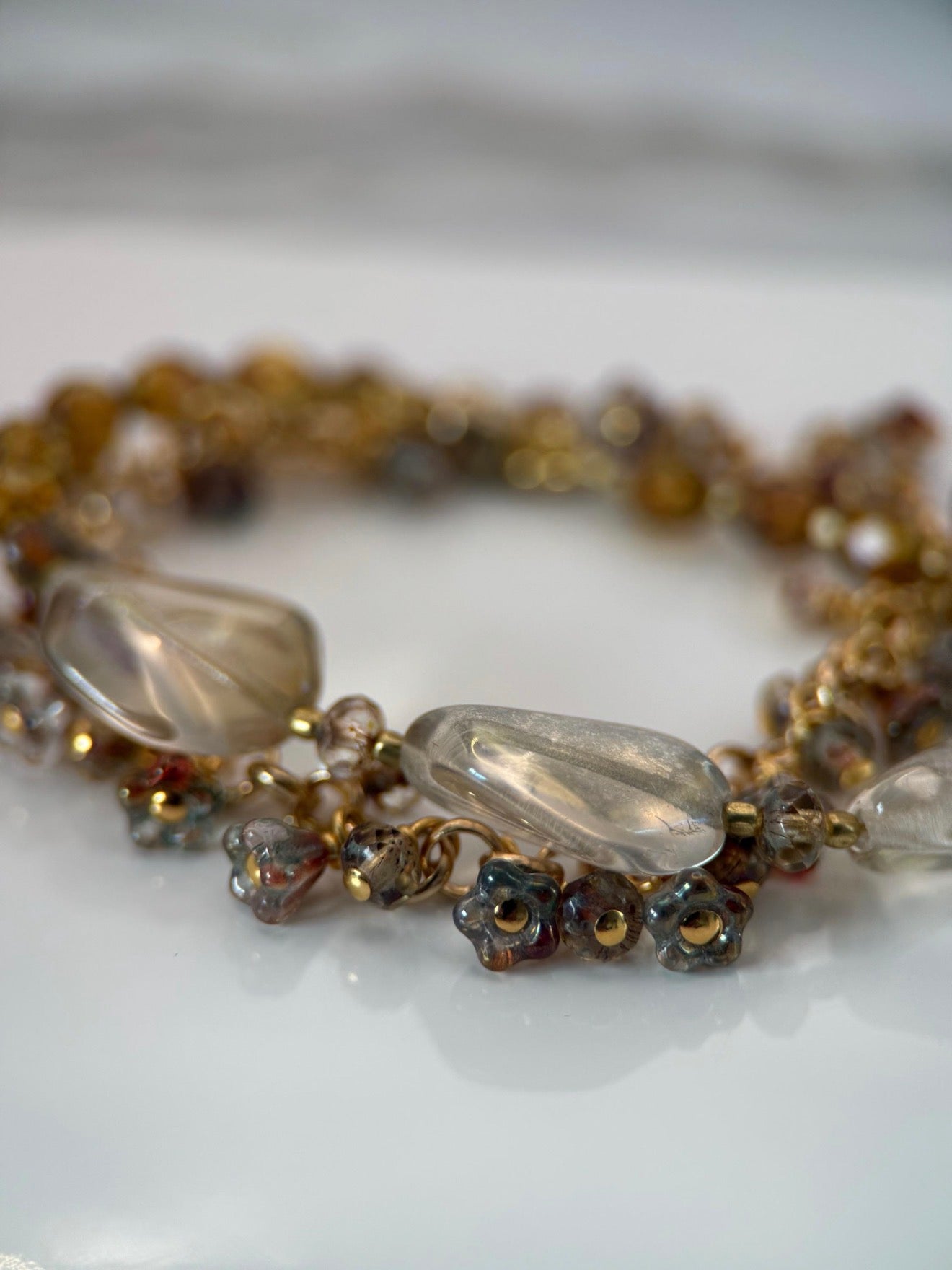 Medium Gold Czech Glass Frenchie Double Strand Bracelet