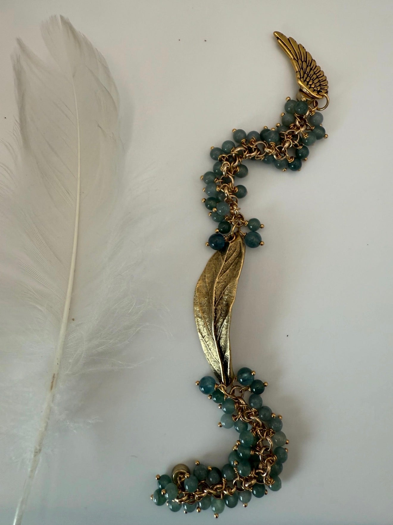 Medium Gold Guatemalan Jade Leaf Bracelet & Earrings