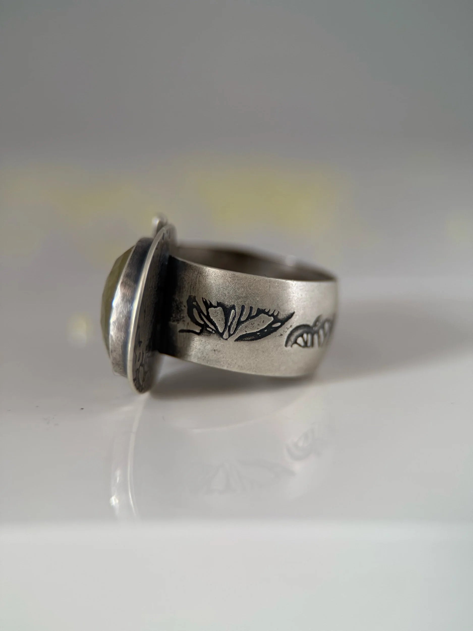 Pale Yellow Tourmaline Adjustable Butterfly Ring