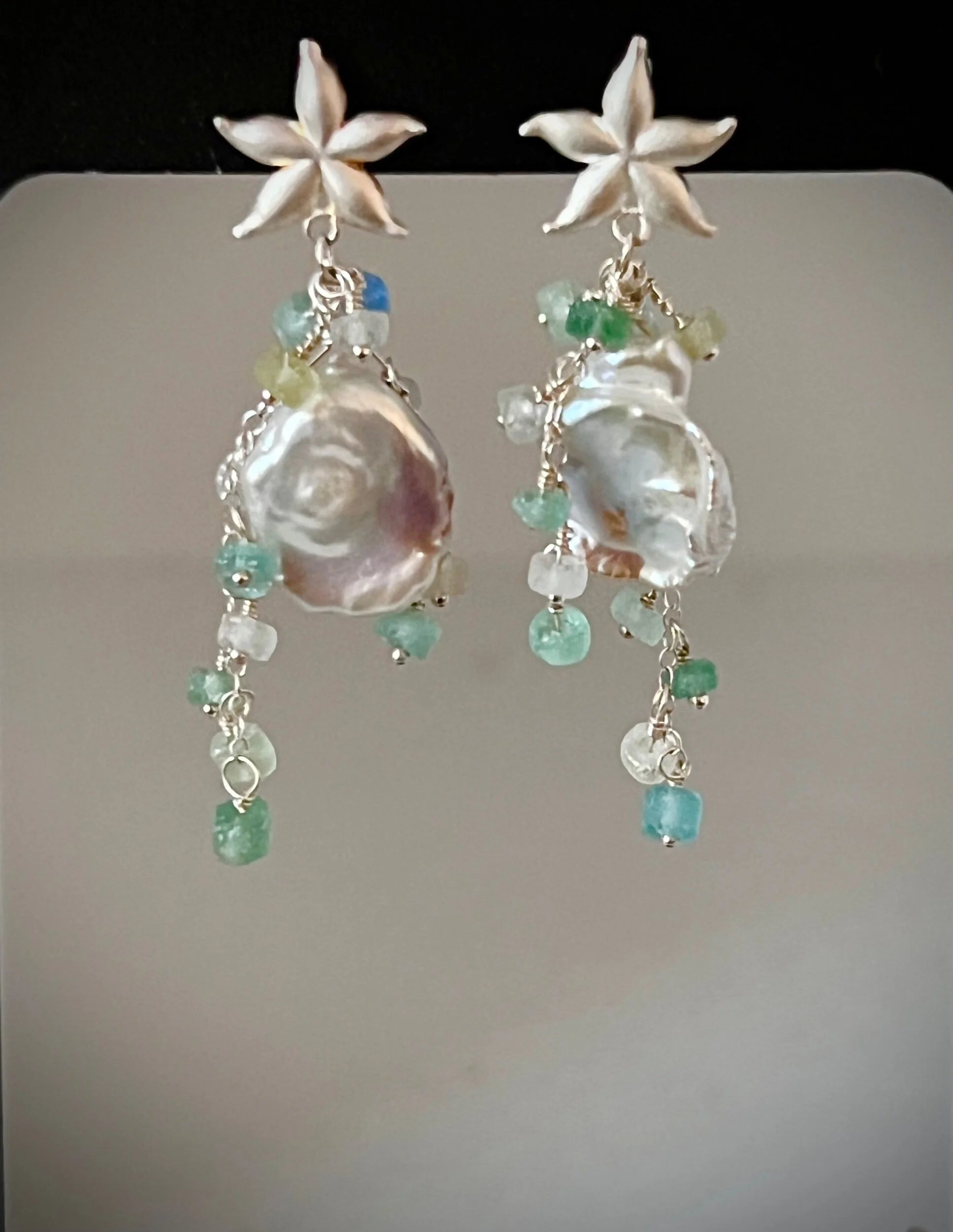 Ancient Roman Glass and Keshi Pearl Earrings