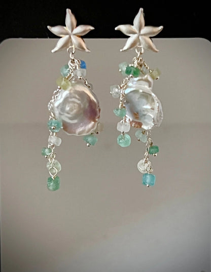 Ancient Roman Glass and Keshi Pearl Earrings