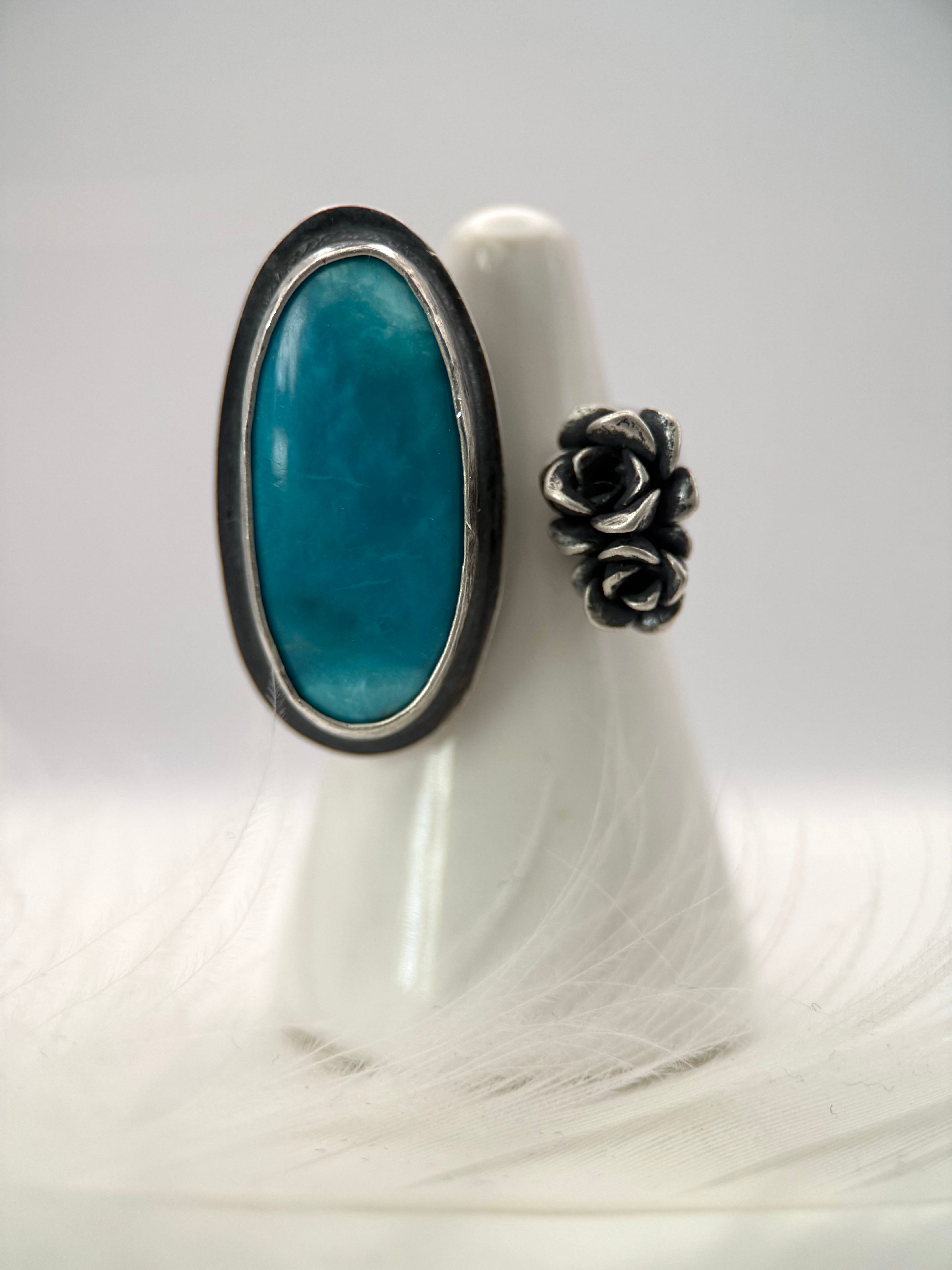 Kingman Turquoise Silver Rose Ring
