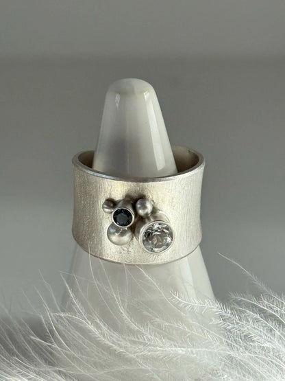 White and London Blue Topaz Silver Ring