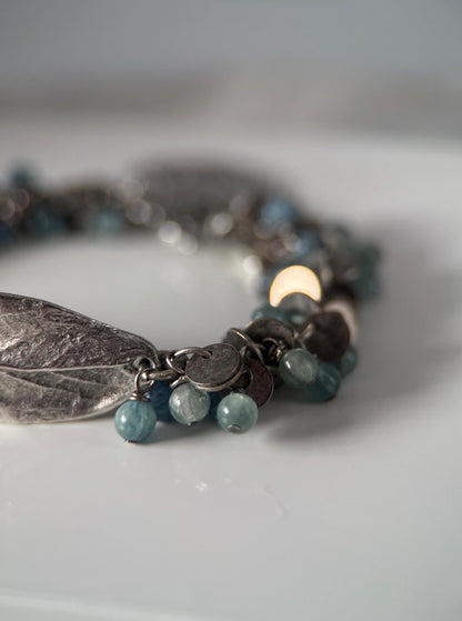 Medium Silver Kyanite Leaf Charm Bracelet