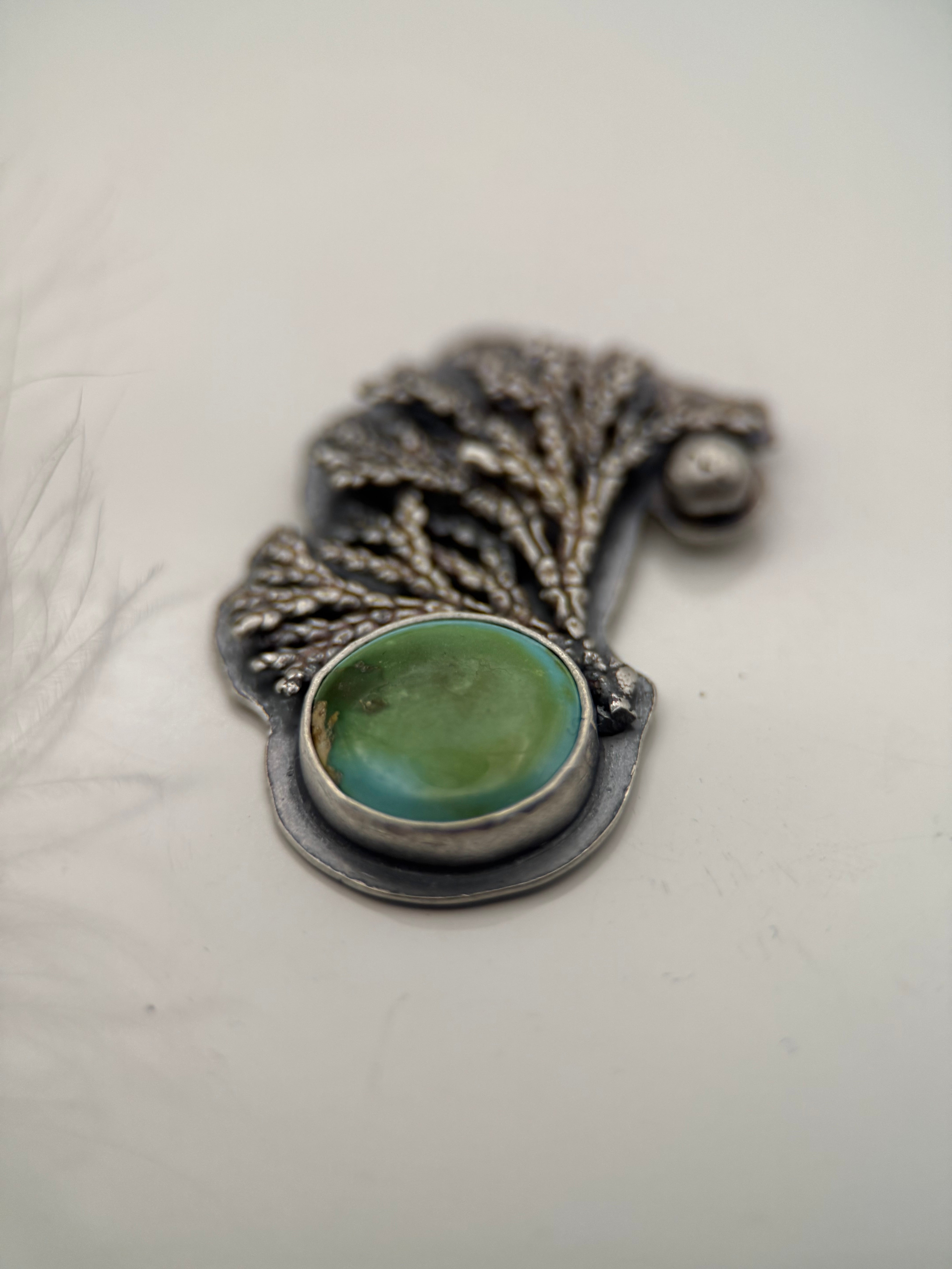 Sonoran Gold Turquoise and Silver Cedar Pendant