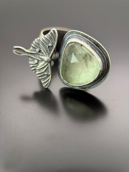 Luna Moth and Tourmaline Open Concept Silver Ring