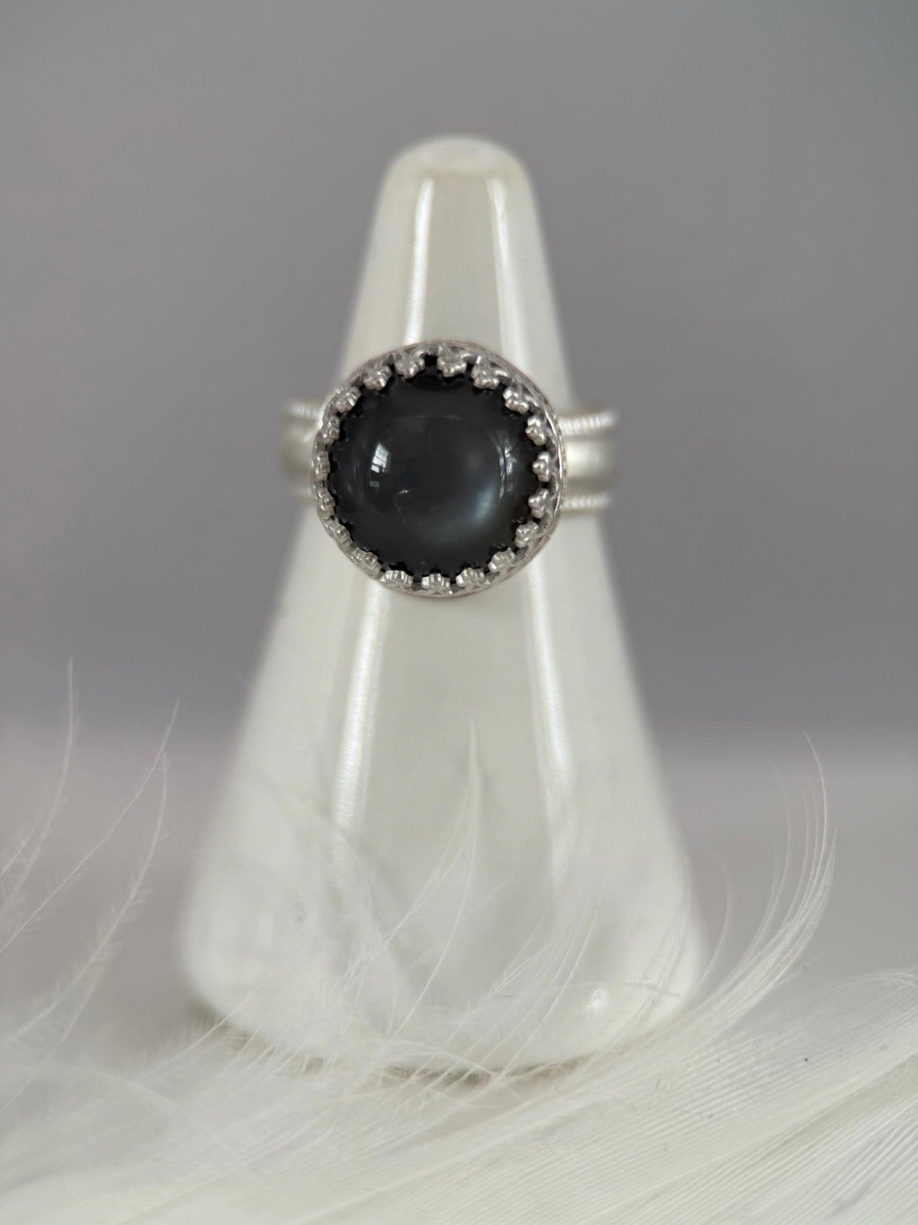 Round Gray Moonstone Solitaire Ring